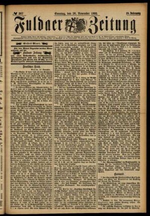 Erste Ausgabe vom Sonntag, den 20. November 1892.