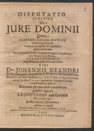 Disputatio Iuridica De Iure Dominii