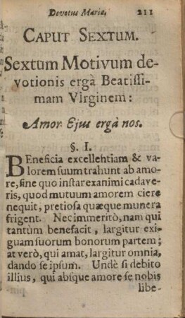 Caput sextum. Sextum motivum devotionis ergà beatissimam virginem: Amor ejus ergà nos.