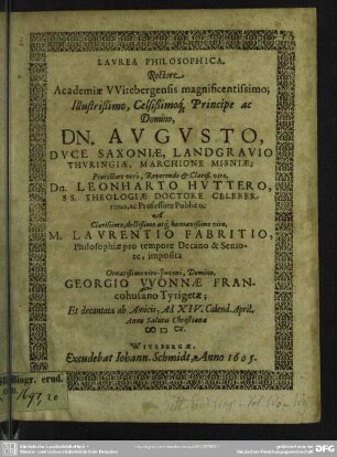 Laurea philosophica ... imposita Georgio Wonnae