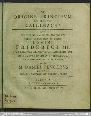 De Origine Principum Ex Mente Callimachi