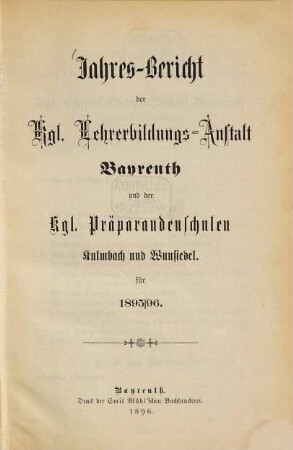 Jahresbericht : für das Schuljahr .... 1895/96