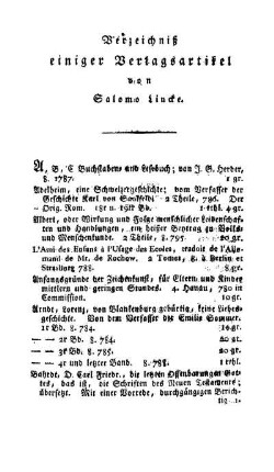 Verzeichniß einiger Verlagsartikel von Salomo Lincke.