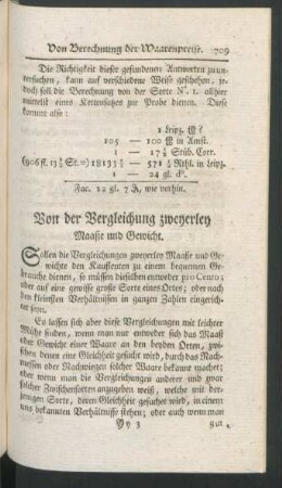 Von der Vergleichung zweyerley Maaße und Gewicht