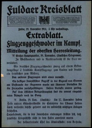 Zweite Ausgabe vom Donnerstag, den 19. November 1914.