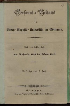 WS 1846/47: Personal-Bestand der Georg-Augusts-Universität zu Göttingen