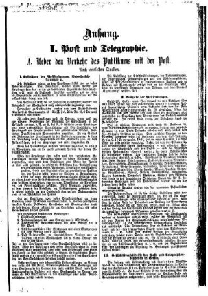 I. Post und Telegraphie