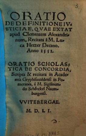 Oratio De Definitione Ivsticiae, Qvae Extat apud Clementem Alexandrinum