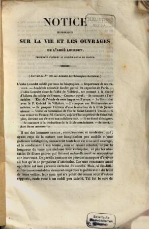 Notice historique sur la vie et les ouvrages de l'Abbé Lourdet, professeur d'Hébreu au Collège Royal de France