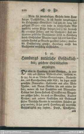 §. 56. Hamburgs natürliche Geschicklichkeit; gelehrte Gesellschaften anzulegen