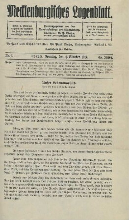 Nr. 3. Rostock, Sonntag, den 4. Oktober 1914.