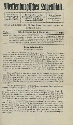 Nr. 3. Rostock, Sonntag, den 4. Oktober 1914.