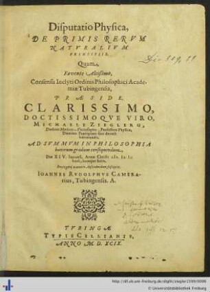 Disputatio Physica, DE PRIMIS RERVM NATVRALIVM PRINCIPIIS