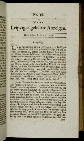 No. 16. Den 23ten Februar 1789.