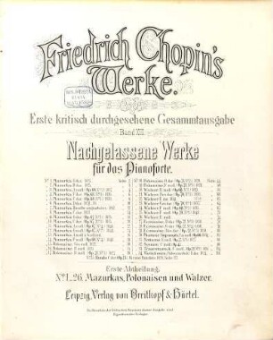 Friedrich Chopin's Werke. 13, Nachgelassene Werke für das Pianoforte