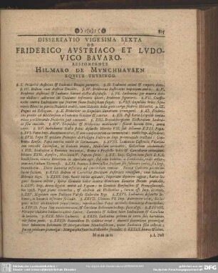 Dissertatio Vigesima Sexta De Friderico Austriaco Et Ludovico Bavaro. Respondente Hilmaro De Munchhausen Equite Thuringo