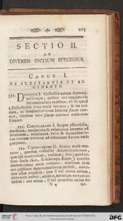 Sectio II: De diversis entium speciebus