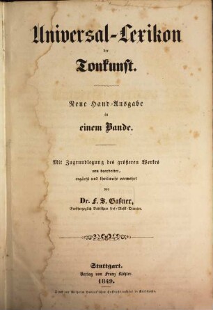 Universal-Lexikon der Tonkunst : neue Hand-Ausgabe in einem Bande ; mit Zugrundlegung des größeren Werkes