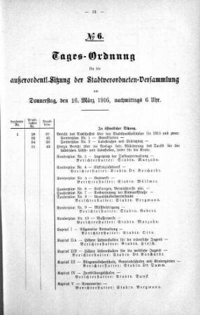 Tages-Ordnung, 16. März 1916
