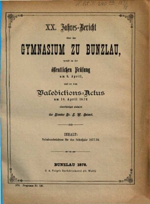 Jahresbericht : über das Schuljahr Ostern ... bis Ostern .... 1877/78 = Mikrofiche-Ausg.