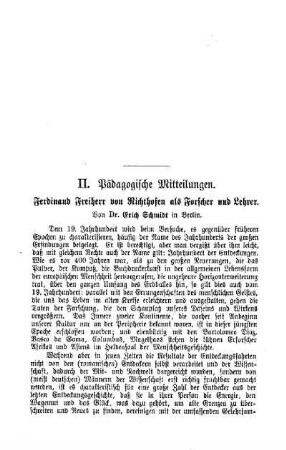 Ferdinand Freiherr von Richthofen als Forscher und Lehrer : Pädagogische Mitteilungen