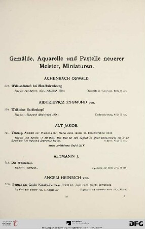 Gemälde, Aquarelle und Pastelle neuerer Meister, Miniaturen (Nr. 319-395)