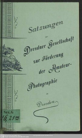Satzungen der Dresdner Gesellschaft zur Förderung der Amateurphotographie in Dresden