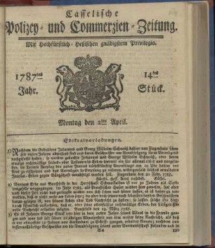 14tes Stueck, Montag den 2ten April. 1787