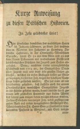 Kurze Anweisung zu diesen Biblischen Historien