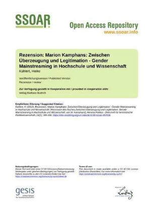Rezension: Marion Kamphans: Zwischen Überzeugung und Legitimation - Gender Mainstreaming in Hochschule und Wissenschaft