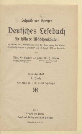 A, [Schülerband]: Poesie : für Klasse III - I (8. bis 10. Schuljahr)
