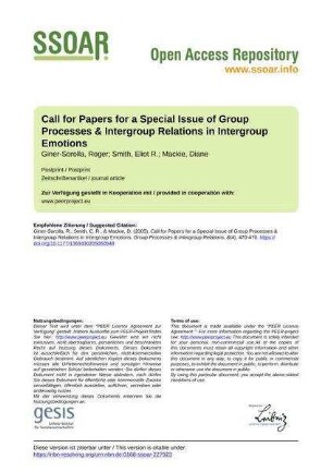 Call for Papers for a Special Issue of Group Processes & Intergroup Relations in Intergroup Emotions
