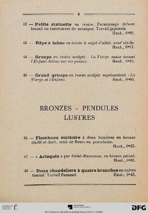 Bronzes – Pendules – Lustres (Nr. 46-62)