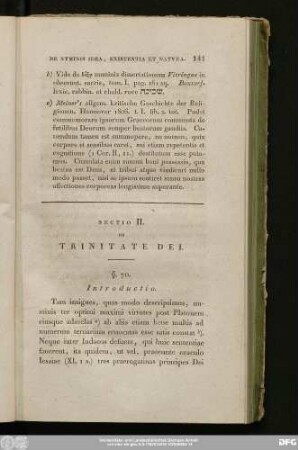 Sectio II. De Trinitate Dei.