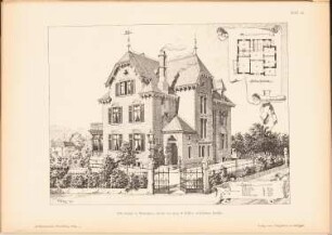 Villa Ziegler, Winterthur: Perspektivische Ansicht, Grundriss (aus: Architekt. Rundschau, hrsg.v. Eisenlohr & Weigle, 1894)