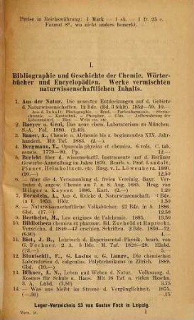 Lager-Verzeichnis ..., 53. Handkatalog für Chemie und Pharmacie, chemische Technologie, Hygiene, Bakteriologie, Mikroskopie