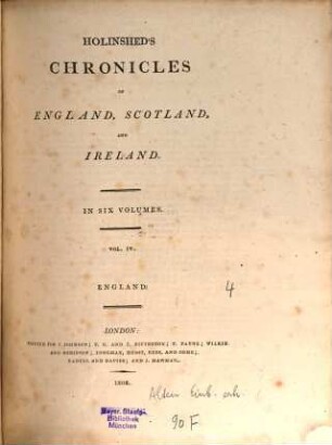 Chronicles of England, Scotland and Ireland, 4. (1808). - 952 S.