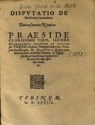 Disputatio de sanctorum invocatione