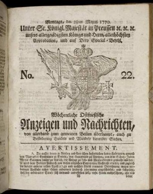 No. 22. Montags, den 28ten Majus 1770.