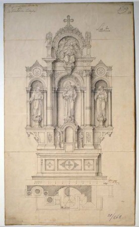Entwurfszeichnung eines Seitenaltars für Zeilhofen, Grundriss
