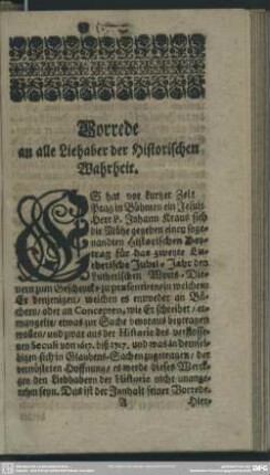 Vorrede an alle Liebhaber der Historischen Wahrheit