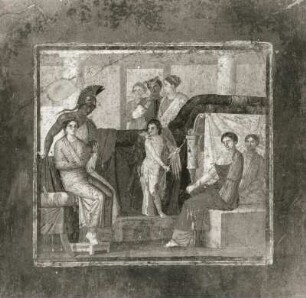 Mars und Venus auf dem Bett des Hephaistos : Mars und Venus auf dem Bett des Hephaistos. Wandbild ( 3. Stil). Pompeji, Haus des L. Fronto