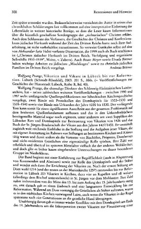 Prange, Wolfgang :: Vikarien und Vikare in Lübeck bis zur Reformation, (Veröffentlichungen zur Geschichte der Hansestadt Lübeck, Reihe B, 40) : Lübeck, Schmidt-Römhild, 2003