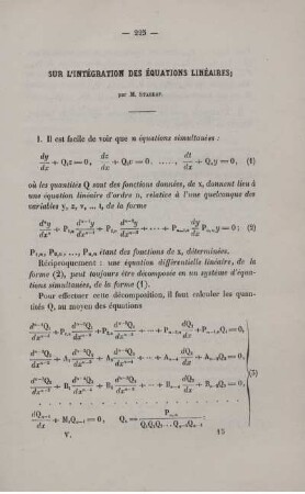 Sur l´intégration des équations linéaires.