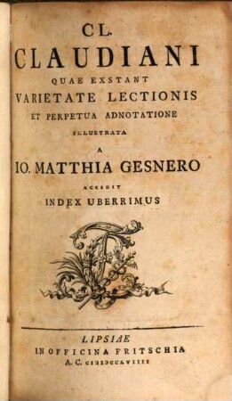 Cl. Claudiani Quae Exstant : Accedit Index Uberrimus