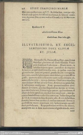 Illustrissimo. Et. Exellentissimo. Duci. Cliviae Et. Juliae