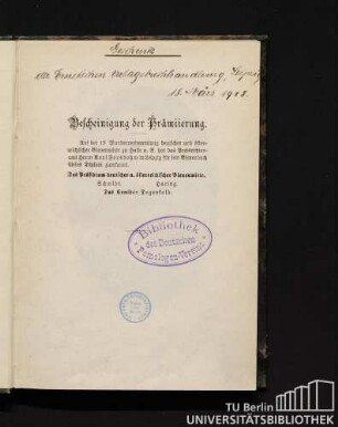 Bescheinigung der Prämiierung.