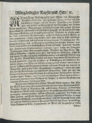 Allergändigster Kayser und Herr/ [et]c. ...