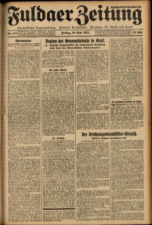 Ausgabe vom Freitag, den 29. September 1933.