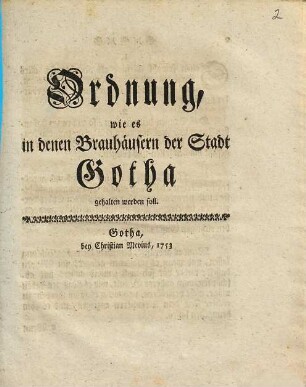 Ordnung, wie es in denen Brauhäusern der Stadt Gotha gehalten werden soll